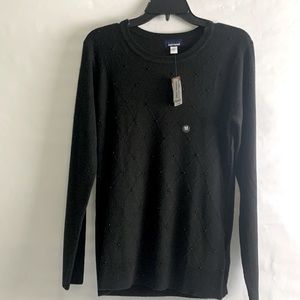 Basic Editions Black Crew Neck Sweater with Beaded Detail Size M NWT